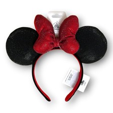 2026 Disney Parks Black Bedazzled Minnie Mouse Ears Headband Red Black NEW NWT