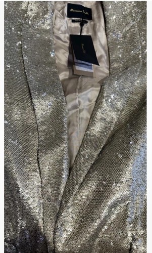 BNWT Massimo Dutti Zara Trinny Sequin Gold Metallic Blazer Jacket S UK 8-10 - Picture 7 of 12