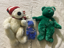 Ty Beanie Buddies Plush Lot of 3 Bears w/ Display Case, 1999 Vintage