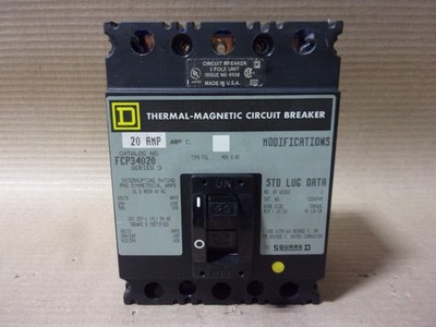 SQUARE D FCP FCP34020 3 Pole 20 Amp 480V Circuit Breaker FCL34020