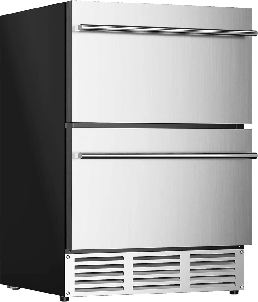 24-Inch Stainless Steel Outdoor Beverage Fridge with Double Drawers & LED Light - Image 3 of 4