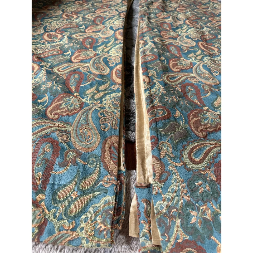 2 Cortinas de tapiz hechas a medida vintage forradas bloqueadas conjunto azul oro paisley 50x87 Foto 2 de 4