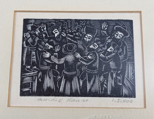 Ilya Schor (1904-1961) Jewish Judaica Woodcut Pencil Signed "Hassidic Dance"