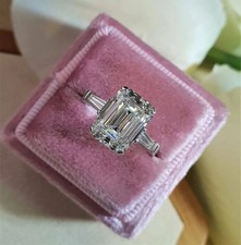 3CT Emerald-Cut VVS1 Moissanite Solitaire Engagement Ring 14K White Gold Plated