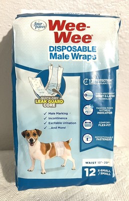 Four Paws Wee-Wee Disposable Male Dog Wraps 12 Count X-Small / Small
