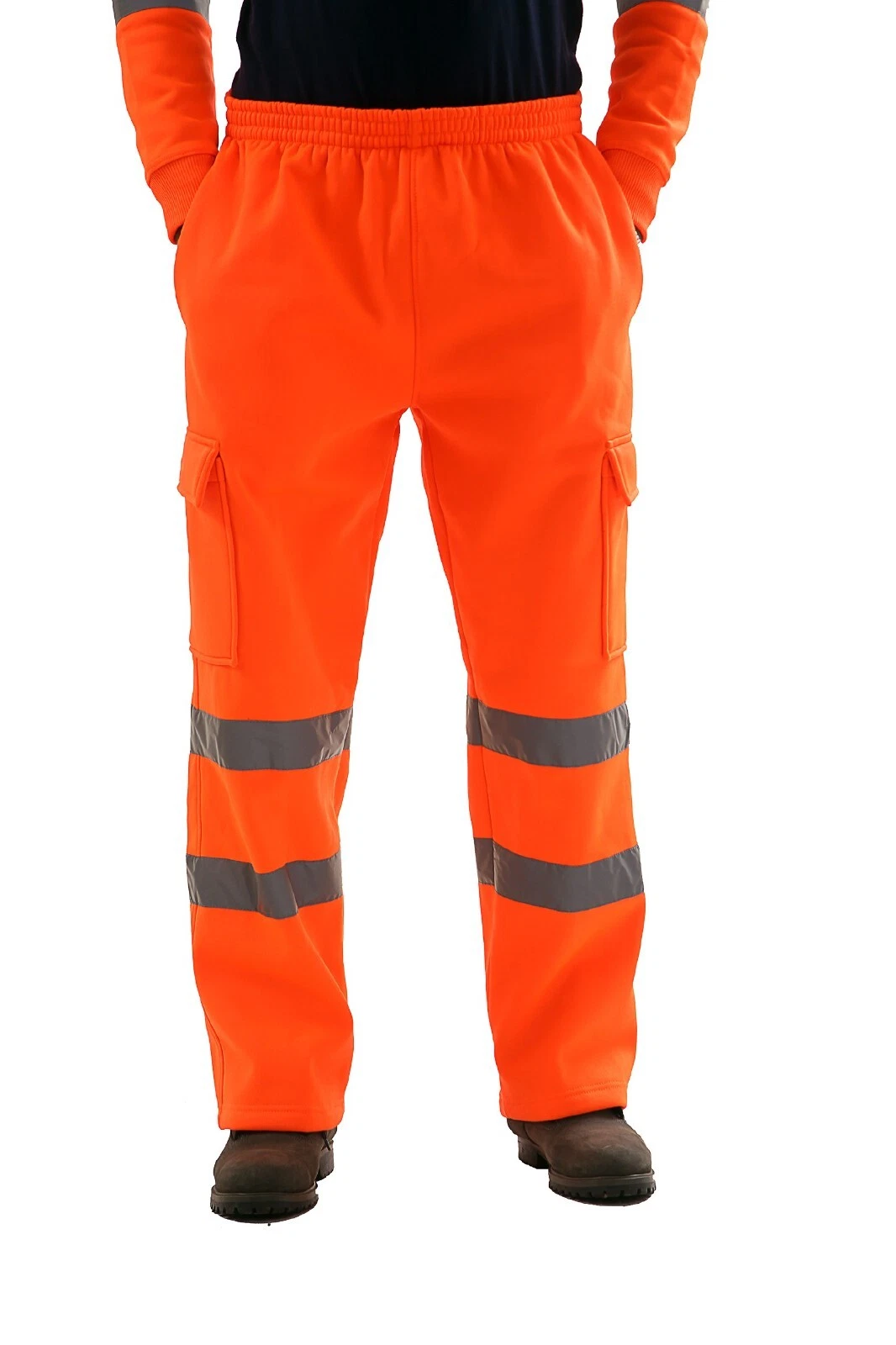 Mens Hi Vis Visibility Viz Safety Fleece Bottoms Work Wear Trouser Jogger Pants