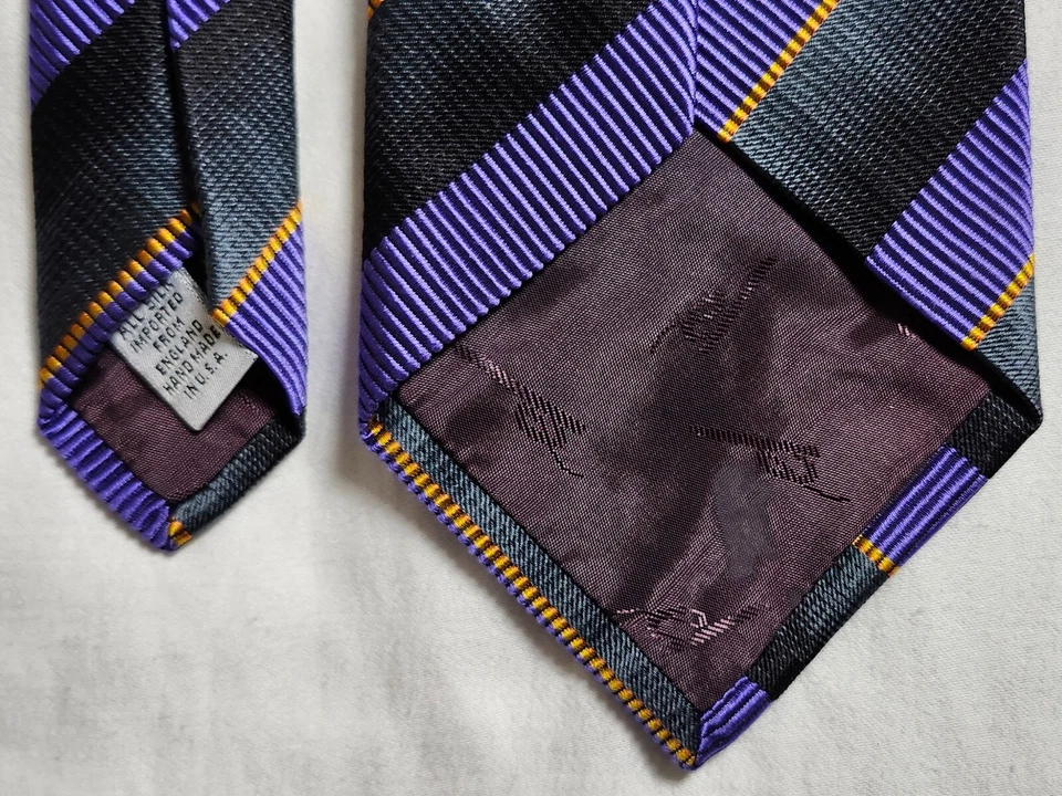 XMI Platinum Men's Tie Purple Black Striped All Silk Handmade in USA - Image 4 of 4