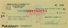 William Boyd- Signed 1956 Vintage Bank Check (Hopalong Cassidy)