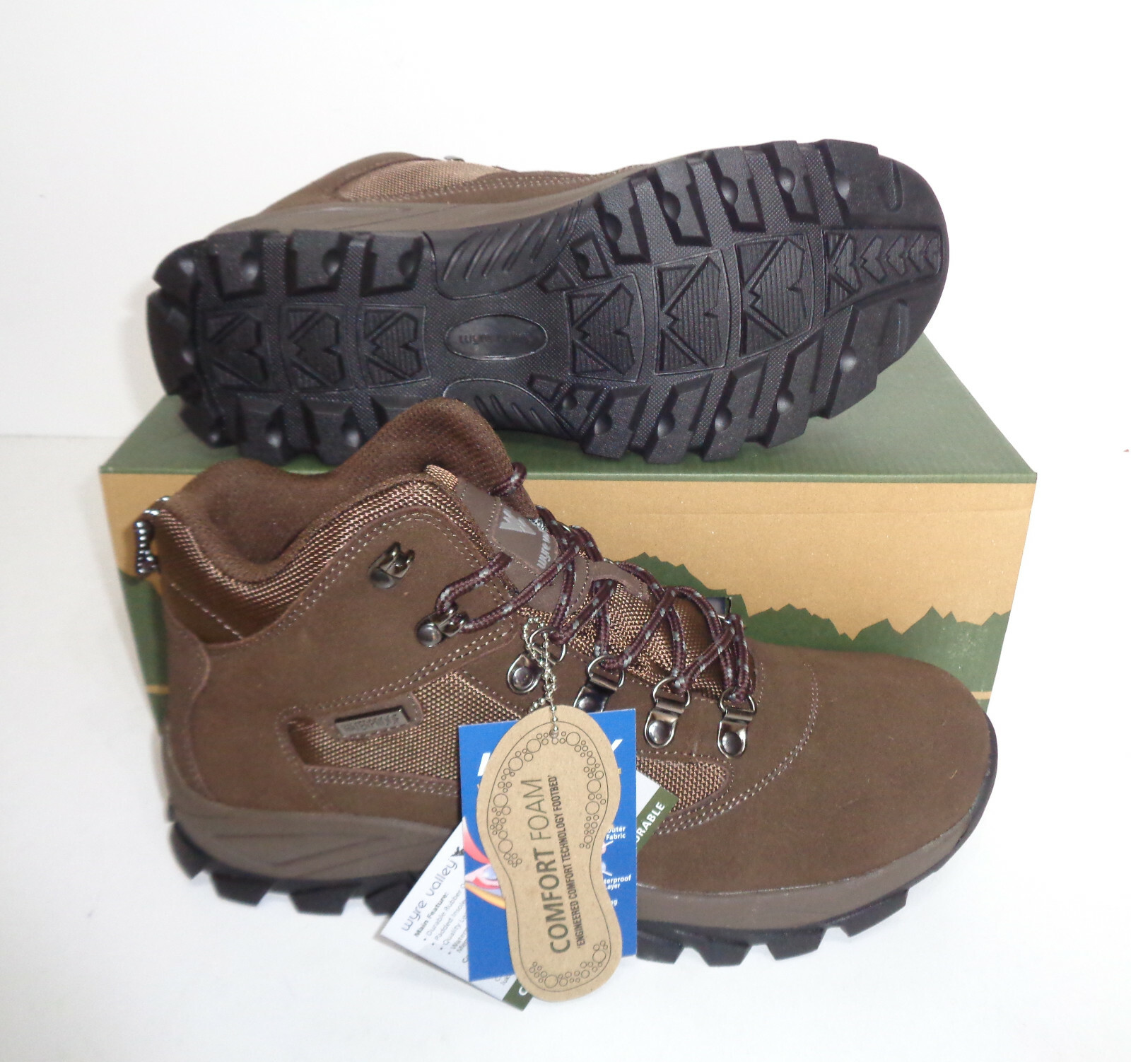 Mens Leather Walking Hiking Waterproof Memory Foam Shoes Ankle Boots Trainers image 4