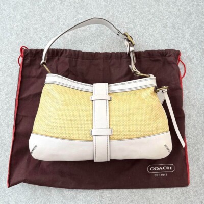 Coach Legacy Buckle Straw Shoulder Bag Leather Ivory Women's From