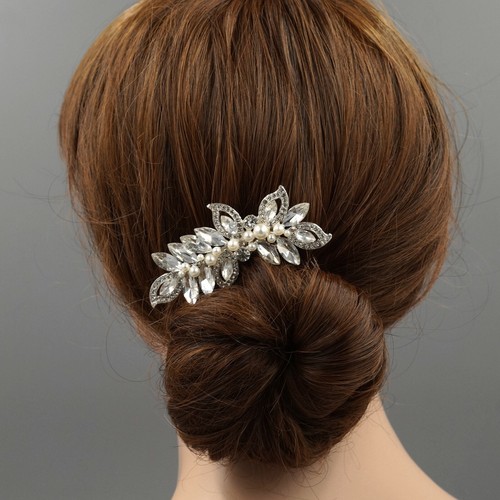 Braut Haarkamm Perle Kristall Kopfstück Hochzeit Zubehör 03502 Silberblatt - Bild 3 von 7