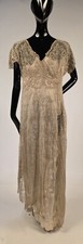 TITANIC ERA LG SIZE EDWARDIAN 1912 PEARL BEADED LONG BLONDE LACE EVENING DRESS