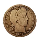 1908 D Barber Quarter 90% Silver Good GD See Pics