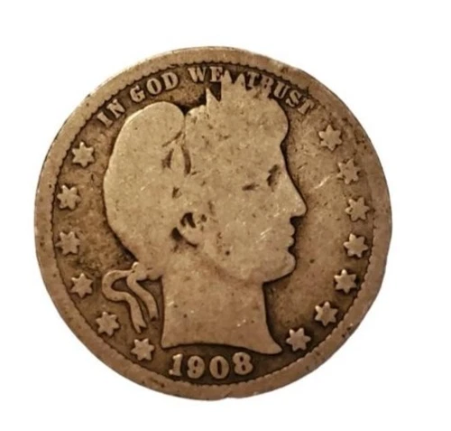 1908 D Barber Quarter 90% Silver Good GD See Pics