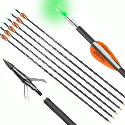 31 Inch 6 Pack Carbon Arrow with 100 Grain Archery Broadheads and Lighted Nocks 