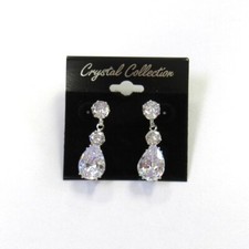 Silver Teardrop Dangle Drop Cubic Zirconia Earrings Evening Formal Bridal 6963S