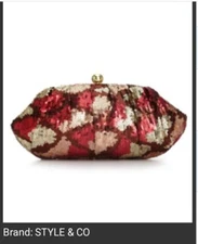 STYLE&CO Milania Sequins Evening Bag Purse Handbag, red/gold