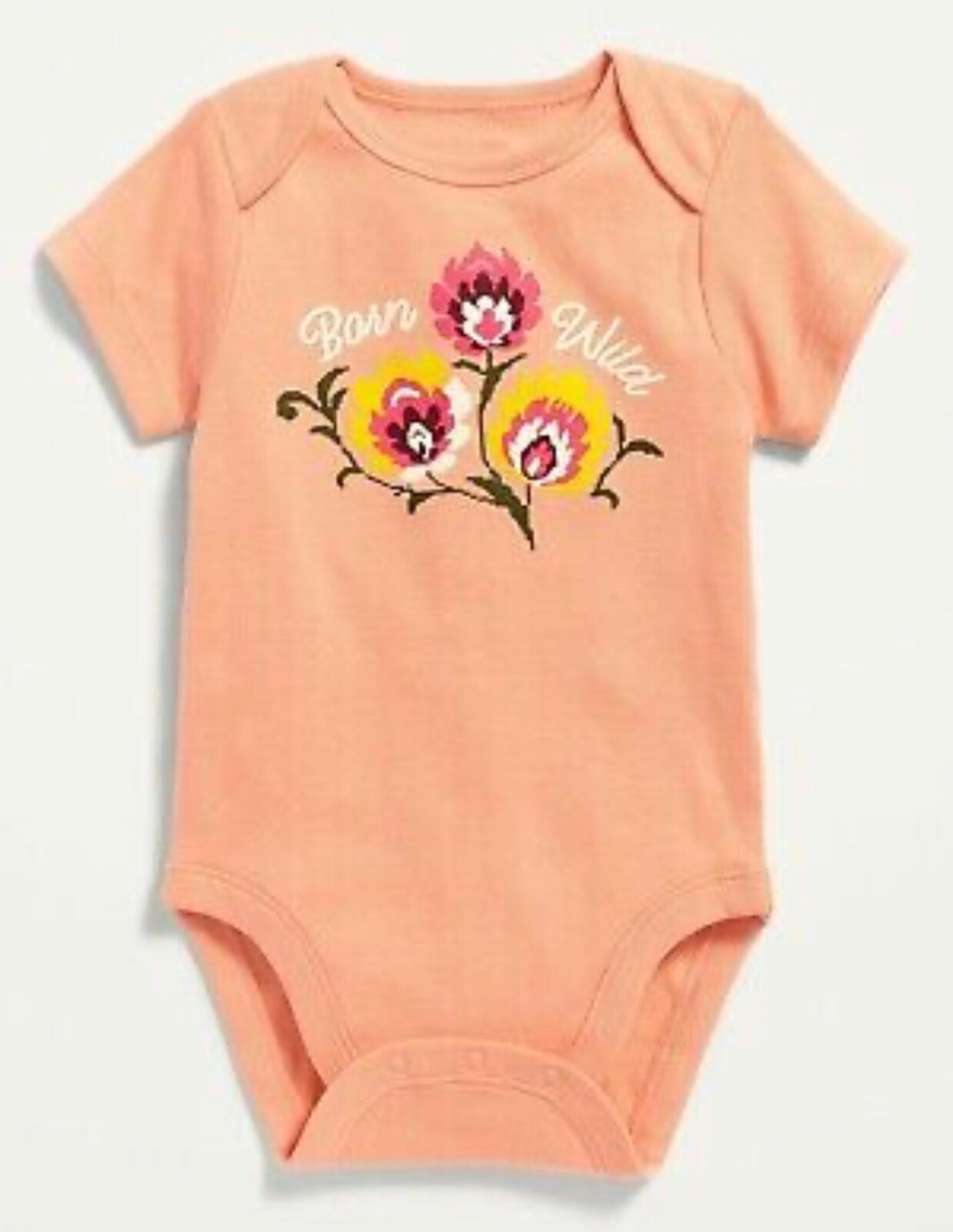 Old Navy Baby Size 6-12 Months Peach Short Sleeve Bodysuit Born Wild