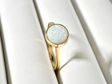 Mini Round White Opal Ring in 18K Gold Plated Sterling Silver For Engagement