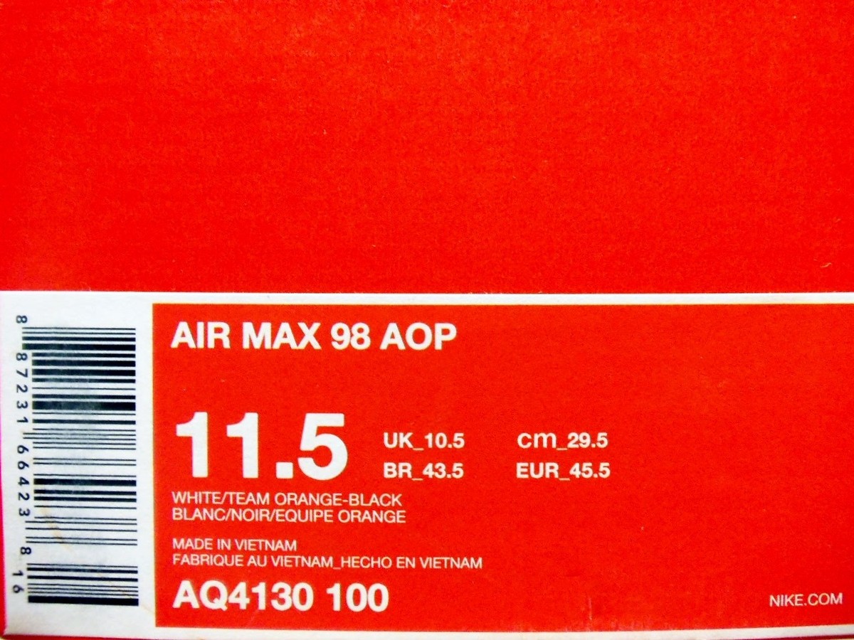 NIKE AIR MAX 98 AOP WHITE/TEAM ORANGE-BLACK SIZE MEN display picture 3