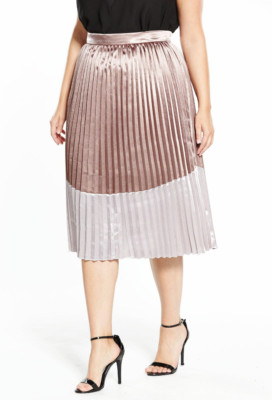 Lost Ink L133521 Women's Metallic Pink Pleated Skirt Size 2X