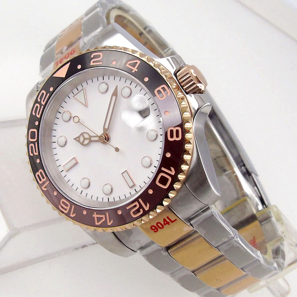 40mm Sterile White Two Tone Rose Gold NH35A Automatic Men Watch