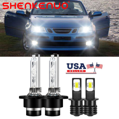 For 2004 2005 2006 2007 Saab 9-3 D2S + H3 HID/LED Low Beam Headlight + Fog Light