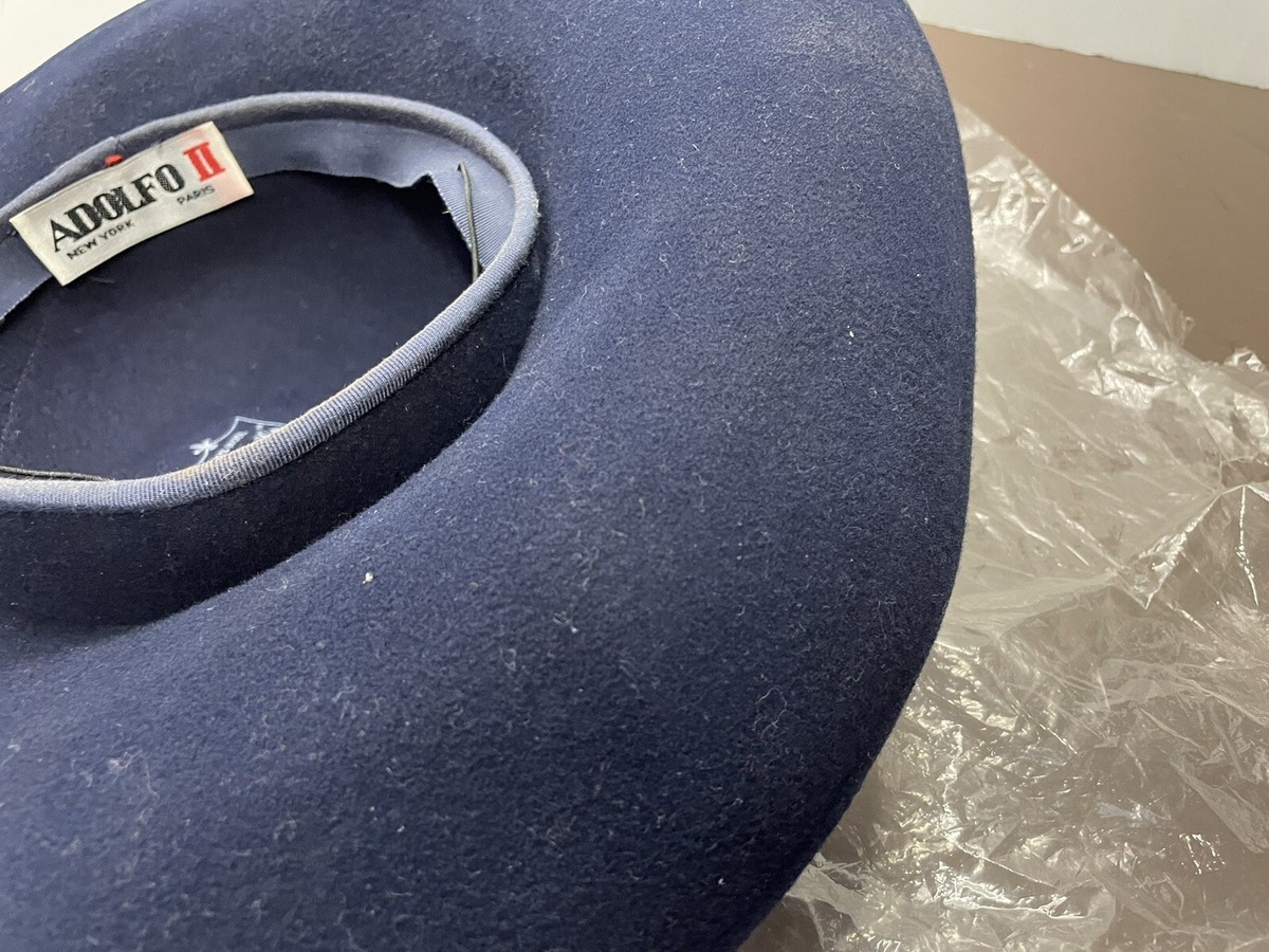 ADOLFO II NEW YORK PARIS WOOL BLUE HAT PREOWNED WHITE BRIM GOLD CHAIN LINK Adolfo Ii Hats - Etsy main image 2