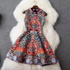  Vintage Retro Floral Printed Short Dress Mini
