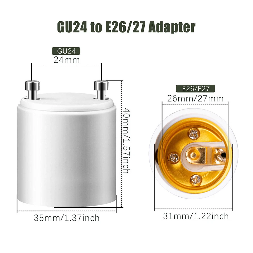 5Pcs GU24 To E26/E27 Adapter 2 Pin Fire Heat Resistant Converts Screw-in Socket - Image 2 of 4