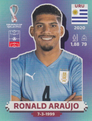 Panini Sticker Fußball WM 2022 Nr. URU 5: Ronald Araujo Uruguay Bild NEU Qatar