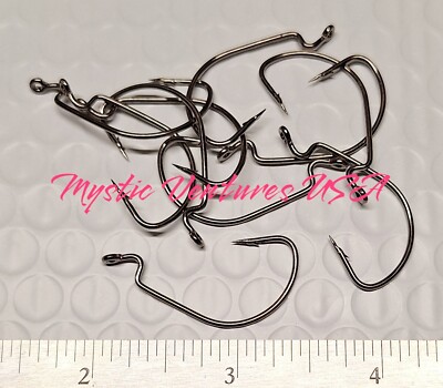 25ct Size 1 Worm Hooks EWG EXTRA WIDE GAP BLACK NICKEL OFF SET 2X STRONG