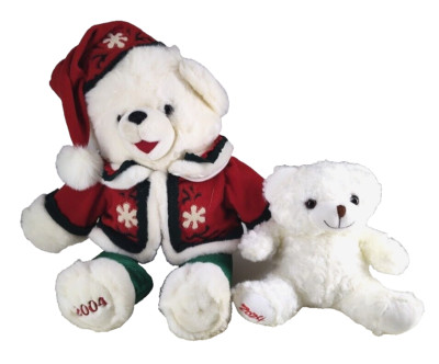 2 Christmas Bears Plush Dan Dee 2004 22'' & Unbranded 2004 White Bear 10''