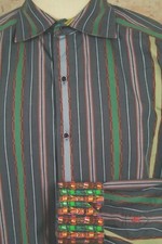ROBERT GRAHAM LUXURY EMBROIDERED STRIPED LONG SLEEVE DRESS SHIRT SIZE L VGC 