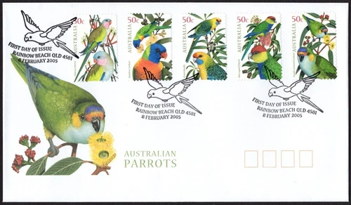 Australia 2005 - Australian Parrots - Set of 5 Self Adhesives - FDC