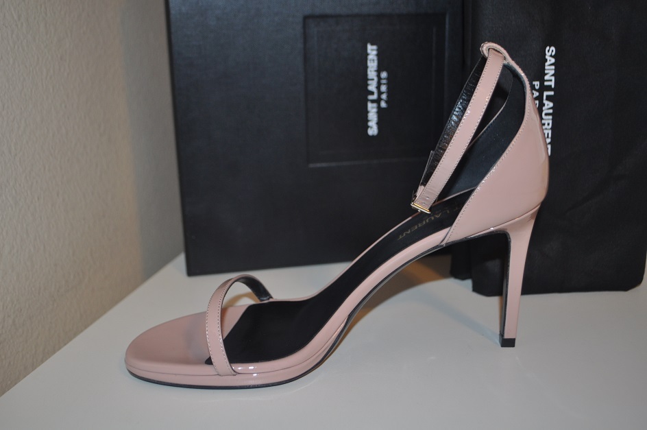 SCARPE SANDALO NUOVE CON SCATOLA SAINT LAURENT JANE CINTURINO ALLA CAVIGLIA TACCO ROSA PALLIDO EUR 39 BREVETTO