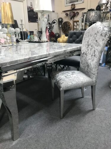 Marble Louis dining table 1.5m wide with curved chrome leg & chairs option - Picture 6 of 52