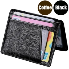 Soft Genuine Leather Slim Mini ID Holder Card Case Front Pocket Leather Wallets