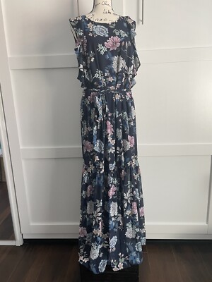 Vince Camuto Women's Floral Chiffon Ruffle Maxi Dress Sz 14W