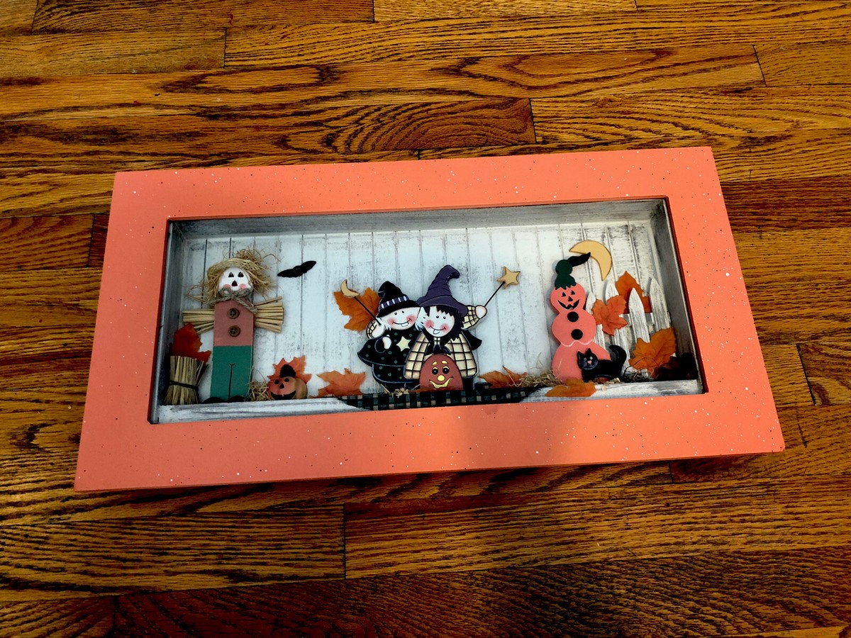 Halloween Fall Decor Shiplap Shadow Box NIP Wall Hanging Or Shelf