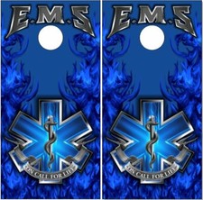 EMS Blue Flames LAMINATED Cornhole Wrap Bag Toss Skin Decal