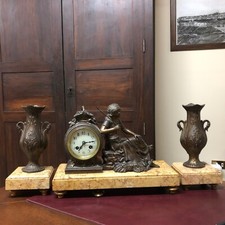 Antico orologio a pendolo trittico parigina in marmo Liberty firmato MARTI 1900