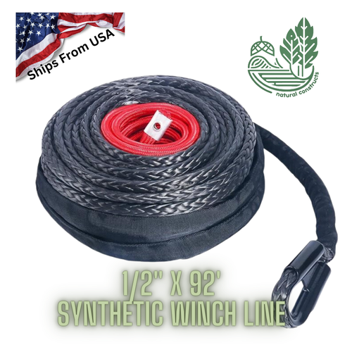 Synthetic Winch Rope 1/2"x92' 12mm UHMWPE with Tube Thimble