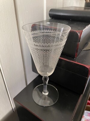 Vintage Needle Etched Wine Glass poss. Fostoria 1920s | eBay