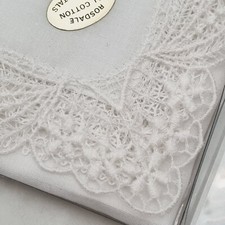 2 VINTAGE ROSEDALE WHITE BRIDAL LACE  LINEN COTTON EUROPEAN HANDERCHIEF NIB