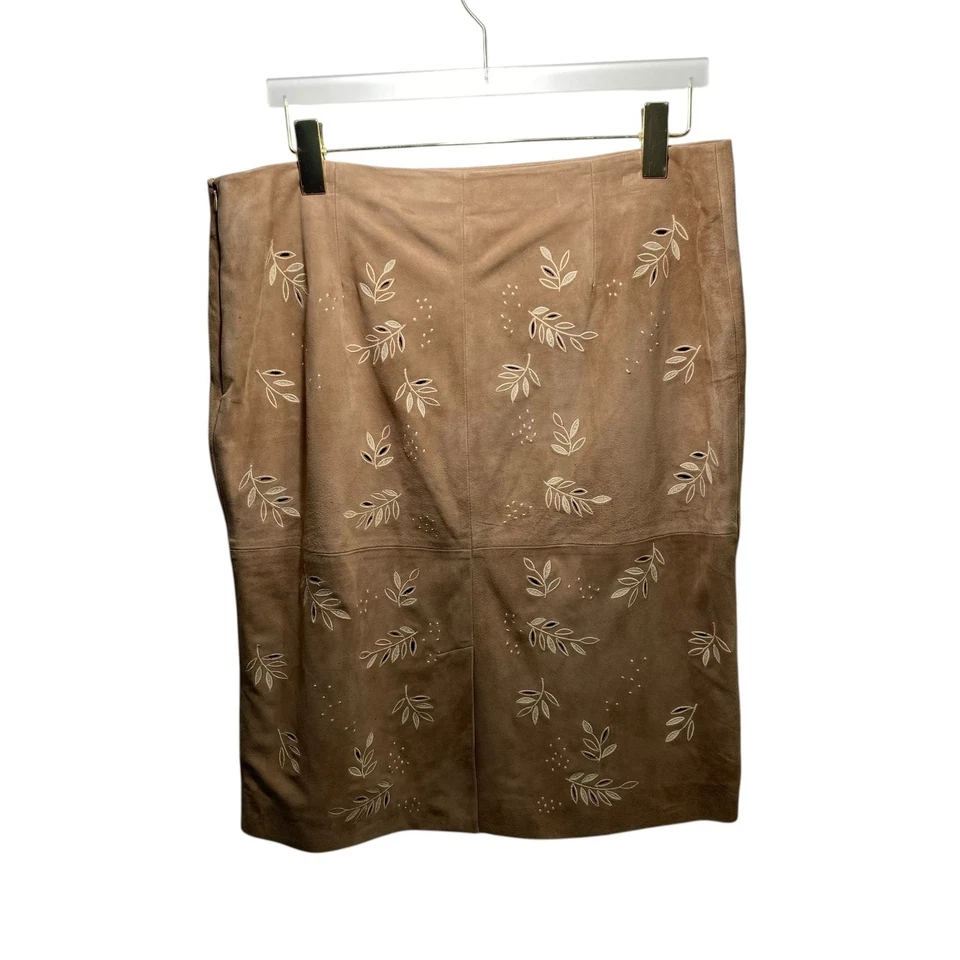 Falda Recta Raplh Lauren Etiqueta Negra 100% Cuero Gamuza Suave 14 Tostado Camel Foto 4 de 4