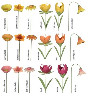 1 Stück Gartenstecker Blume/Blüte in warmen Farben Höhe mit Stecker ca. 32-36 cm