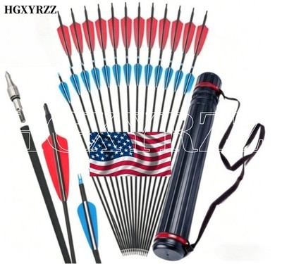 Archery Arrow 12X Arrows Shaft Quiver Train Practice Shooting Target Hunting 