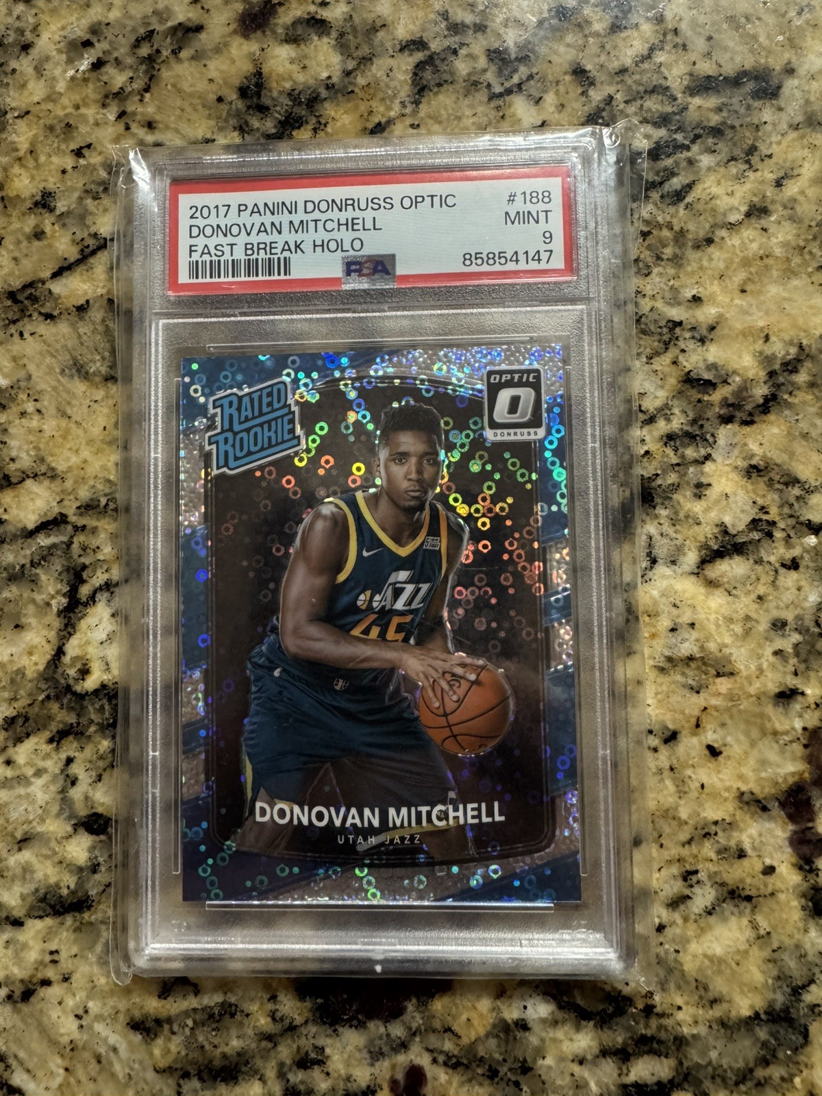 2017-18 Panini Donruss Optic Basketball Donovan Mitchell 188 RC Fast Break PSA 9