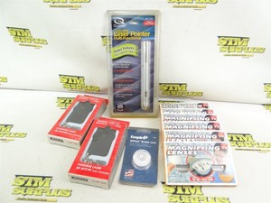 3 NEW LASER POINTERS & 6 NEW PAIRS OF MAGNIFYING LENSES +BULLSEYE CIRCULAR LEVEL